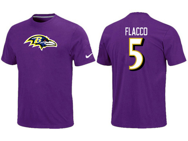 Nike Baltimore Ravens 5 Flacco Name & Number T-Shirt Purple