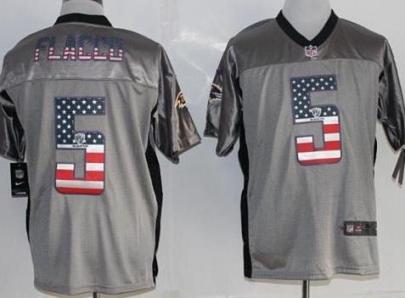 Nike Baltimore Ravens 5 Joe Flacco Grey Men-s Stitched NFL Elite USA Flag Fashion Jersey
