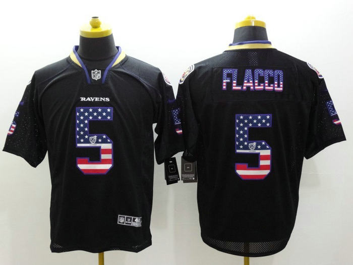 Nike Baltimore Ravens 5 Joe Flacco USA Flag Fashion Black Elite Jerseys