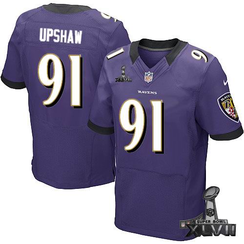 Nike Baltimore Ravens 91# Courtney Upshaw Purple Elite 2013 Super Bowl XLVII Jersey