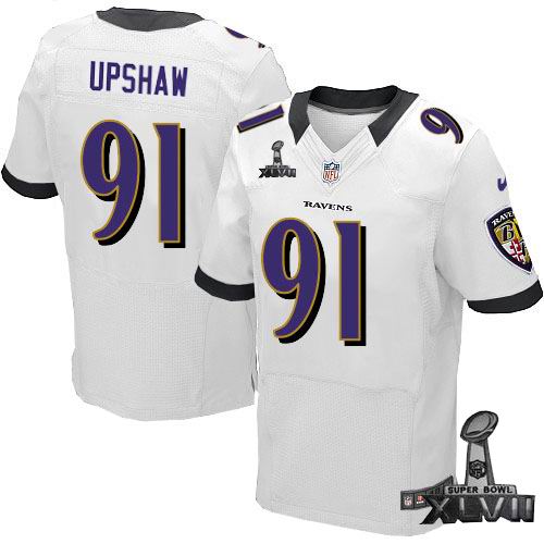 Nike Baltimore Ravens 91# Courtney Upshaw white Elite 2013 Super Bowl XLVII Jersey