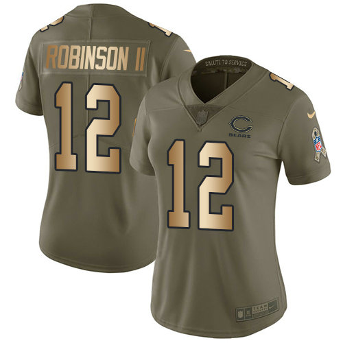 Nike Bears #12 Allen Robinson II Olive Gold Women's Stitched NFL Limited 2017 Salute to Service Jersey
