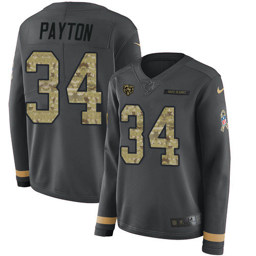 Nike Bears #34 Walter Payton Anthracite Salute to Service Women's Stitched