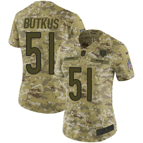Nike Bears #51 Dick Butkus Camo Women's Stitched NFL Limited 2018 Salute to Service Jersey