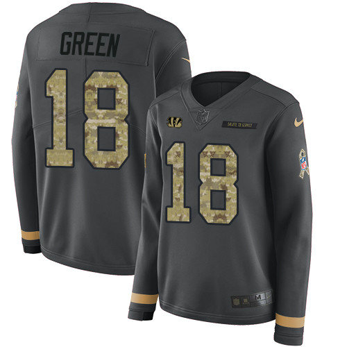 Nike Bengals #18 A.J. Green Anthracite Salute to Service Women's Stitched