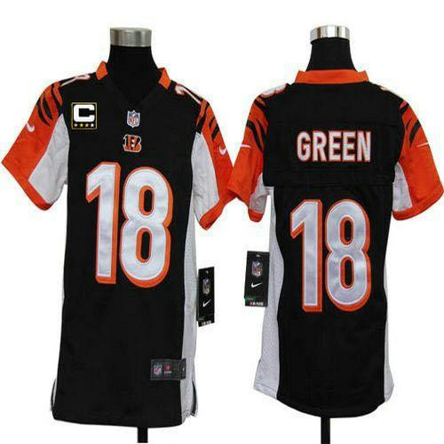Nike Bengals #18 A.J. Green Black Team Color With C Patch Youth Stitched NFL Elite Jersey