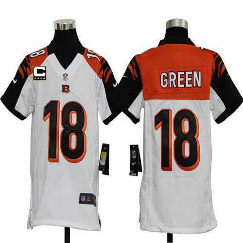 Nike Bengals #18 A.J. Green White With C Patch Youth Stitched NFL Elite Jersey