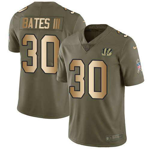 Nike Bengals 30 Jessie Bates III Olive Gold Youth Salute To Service Limited Jersey