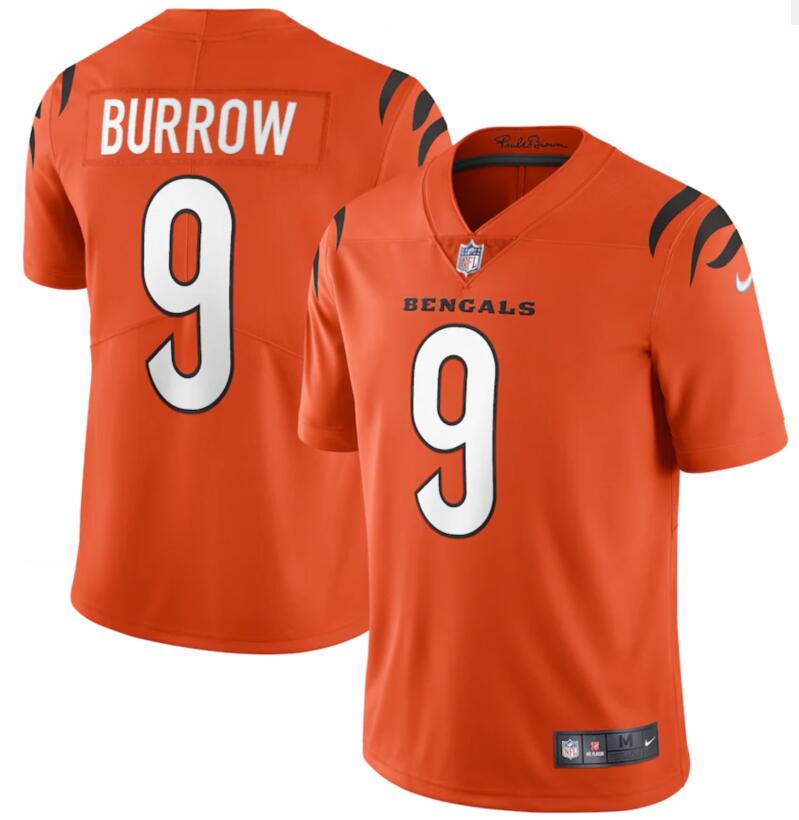 Nike Bengals 9 Joe Burrow Orange Vapor Limited Jersey