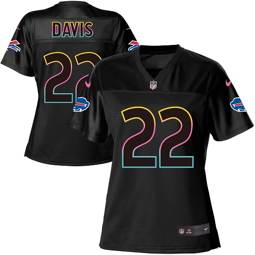 Nike Bills #22 Vontae Davis Black Women's NFL Fashion Game Jersey