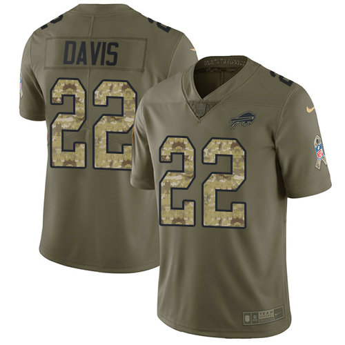 Nike Bills #22 Vontae Davis Olive Camo Youth Stitched NFL Limited 2017 Salute to Service Jersey
