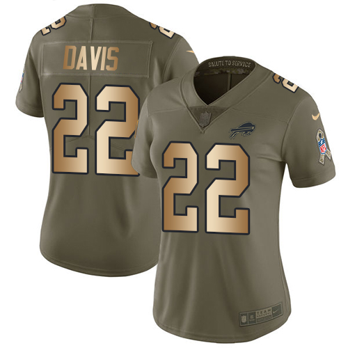 Nike Bills #22 Vontae Davis Olive Gold Women's Stitched NFL Limited 2017 Salute to Service Jersey