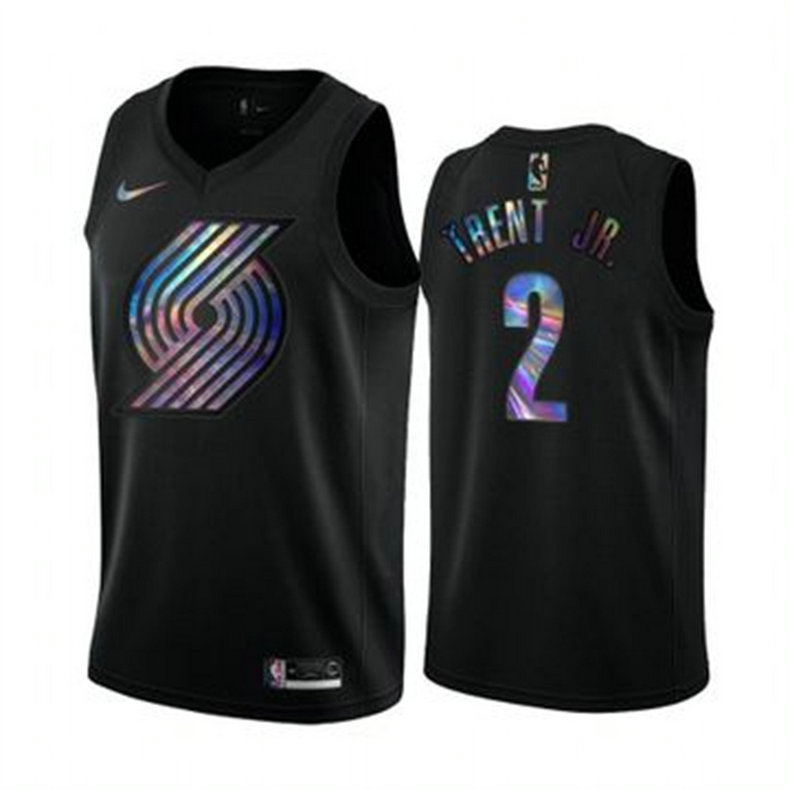 Nike Blazers #2 Gary Trent Jr. Men's Iridescent Holographic Collection NBA Jersey - Black