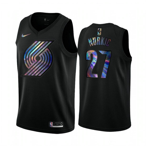 Nike Blazers #27 Jusuf Nurkic Men's Iridescent Holographic Collection NBA Jersey - Black