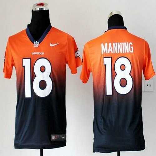 Nike Broncos #18 Peyton Manning Orange Blue Youth Stitched NFL Elite Fadeaway Fashion Jersey