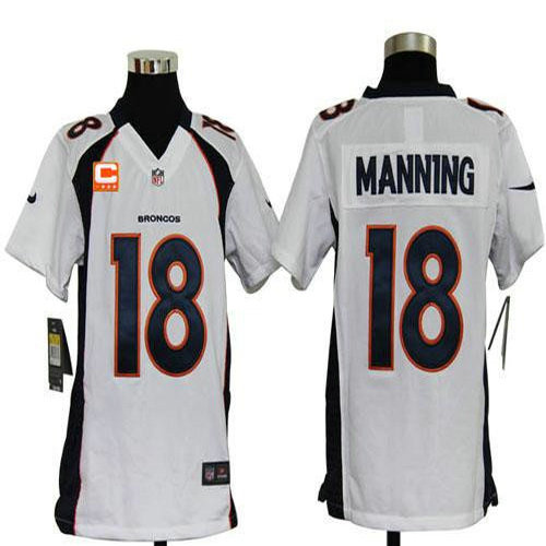 Nike Broncos #18 Peyton Manning White With C Patch Youth Stitched NFL Elite Jersey