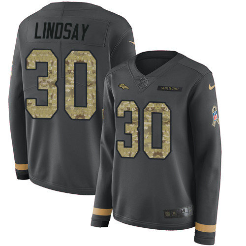 Nike Broncos #30 Phillip Lindsay Anthracite Salute to Service Women's Stitched