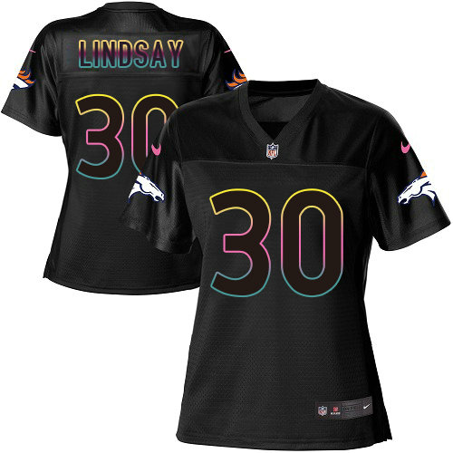 Nike Broncos #30 Phillip Lindsay Black Women's NFL Fashion Game Jersey