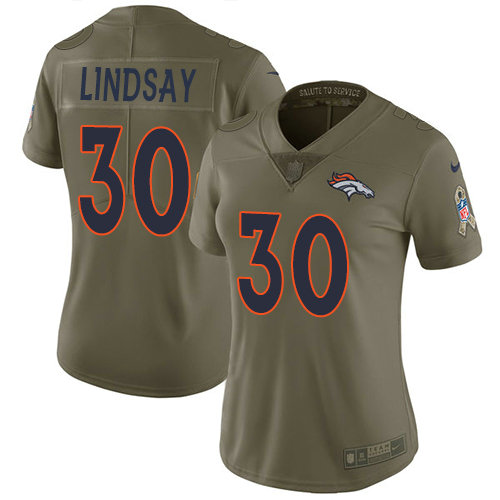 Nike Broncos #30 Phillip Lindsay Olive Women's Stitched NFL Limited 2017 Salute to Service Jersey