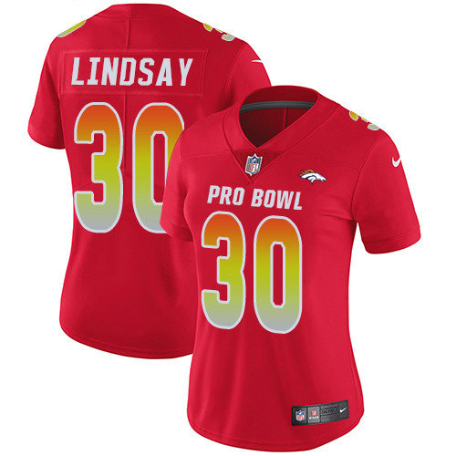 Nike Broncos #30 Phillip Lindsay Red Women's Stitched NFL Limited AFC 2019 Pro Bowl Jersey
