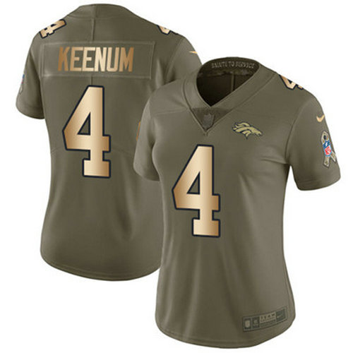 Nike Broncos #4 Case Keenum Olive Gold Women's Stitched NFL Limited 2017 Salute to Service Jersey