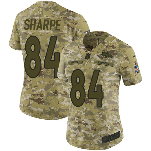 Nike Broncos #84 Shannon Sharpe Camo Women's Stitched NFL Limited 2018 Salute to Service Jersey