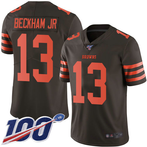 Nike Browns #13 Odell Beckham Jr Brown Men's Stitched Football Limited Rush 100th Season Jersey