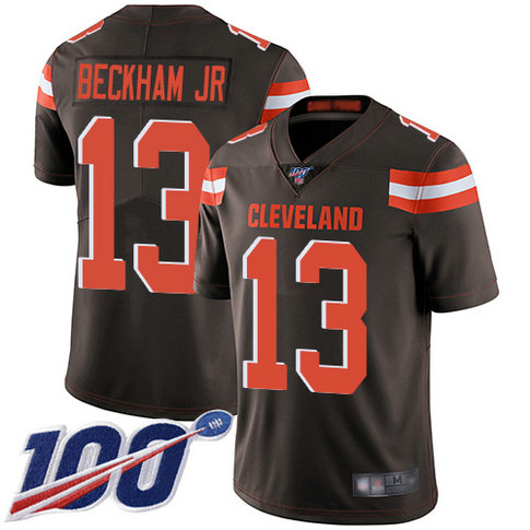 Nike Browns #13 Odell Beckham Jr Brown Team Color Men's Stitched Football 100th Season Vapor Limited Jersey