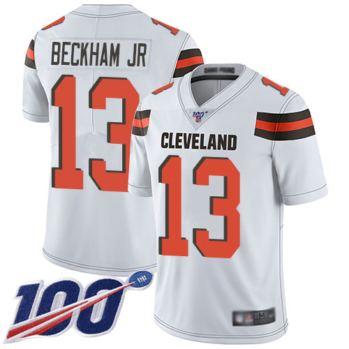 Nike Browns #13 Odell Beckham Jr White Men's Stitched Football 100th Season Vapor Limited Jersey