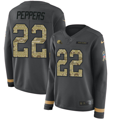 Nike Browns #22 Jabrill Peppers Anthracite Salute to Service Women's Stitched