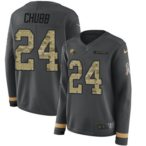 Nike Browns #24 Nick Chubb Anthracite Salute to Service Women's Stitched