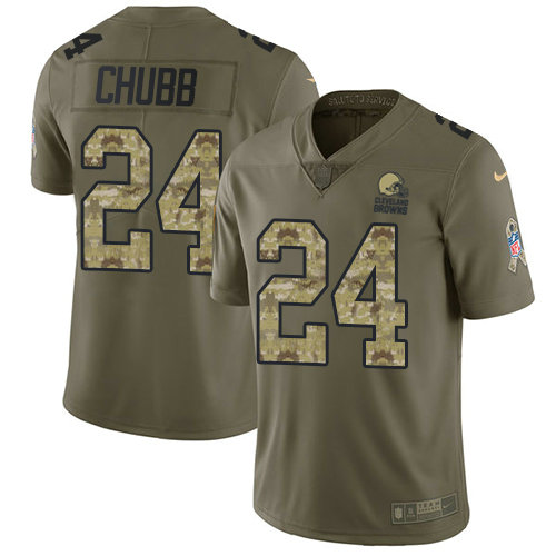 Nike Browns #24 Nick Chubb Olive Camo Youth Stitched NFL Limited 2017 Salute to Service Jersey