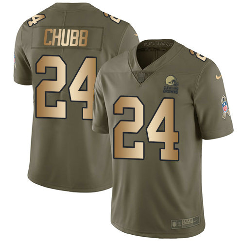 Nike Browns #24 Nick Chubb Olive Gold Youth Stitched NFL Limited 2017 Salute to Service Jersey