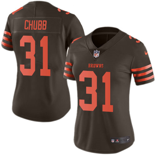 Nike Browns #31 Nick Chubb Brown Women's Stitched NFL Limited Rush Jersey