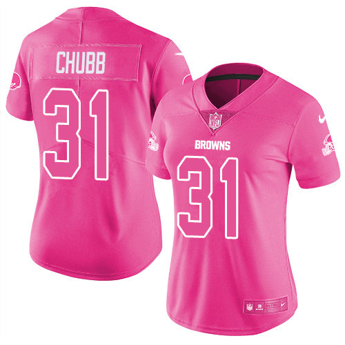 Nike Browns #31 Nick Chubb Pink Women's Stitched NFL Limited Rush Fashion Jersey