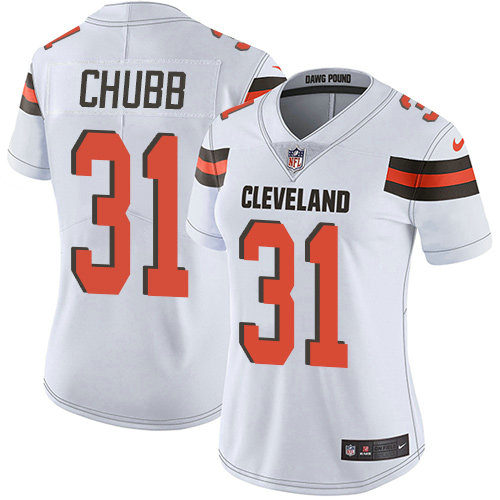 Nike Browns #31 Nick Chubb White Women's Stitched NFL Vapor Untouchable Limited Jersey