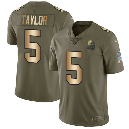 Nike Browns #5 Tyrod Taylor Olive Gold Youth Stitched NFL Limited 2017 Salute to Service Jersey