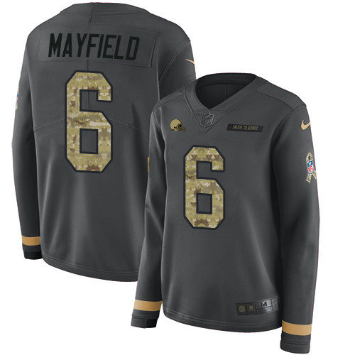 Nike Browns #6 Baker Mayfield Anthracite Salute to Service Women's Stitched