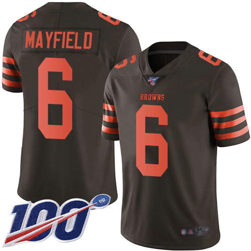 Nike Browns #6 Baker Mayfield Brown Men's Stitched Football Limited Rush 100th Season Jersey