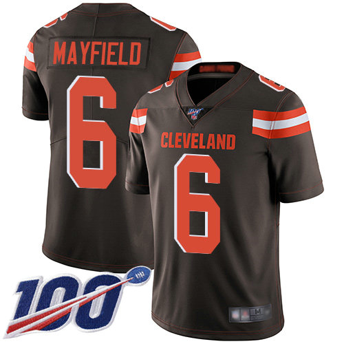 Nike Browns #6 Baker Mayfield Brown Team Color Men's Stitched Football 100th Season Vapor Limited Jersey