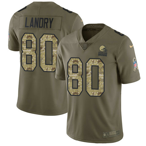 Nike Browns #80 Jarvis Landry Olive Camo Youth Stitched NFL Limited 2017 Salute to Service Jersey
