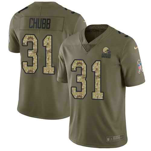 Nike Browns 31 Nick Chubb Olive Camo Youth Salute To Service Limited Jersey