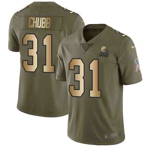 Nike Browns 31 Nick Chubb Olive Gold Youth Salute To Service Limited Jersey