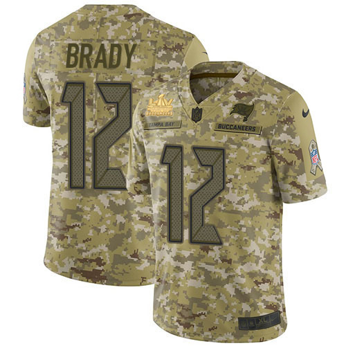 Nike Buccaneers #12 Tom Brady Camo Men's Super Bowl LV Champions Patch Stitched NFL Limited 2018 Salute To Service Jersey