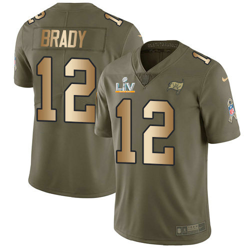 Nike Buccaneers #12 Tom Brady Olive Gold Men's Super Bowl LV Bound Stitched NFL Limited 2017 Salute To Service Jersey