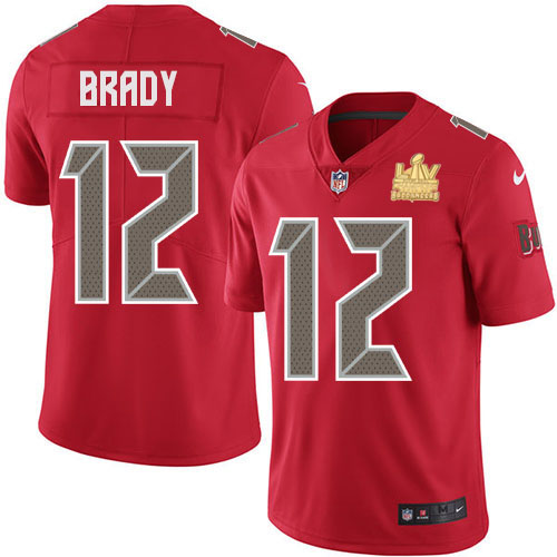 Nike Buccaneers #12 Tom Brady Red Men's Super Bowl LV Champions Patch Stitched NFL Limited Rush Jersey