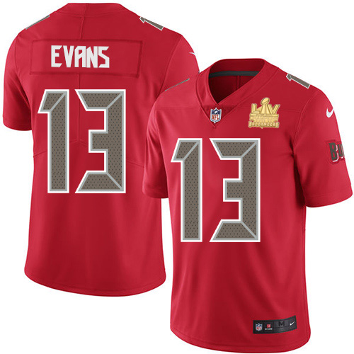 Nike Buccaneers #13 Mike Evans Red Men's Super Bowl LV Champions Patch Stitched NFL Limited Rush Jersey