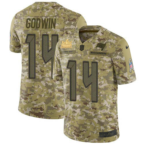 Nike Buccaneers #14 Chris Godwin Camo Men's Super Bowl LV Champions Patch Stitched NFL Limited 2018 Salute To Service Jersey
