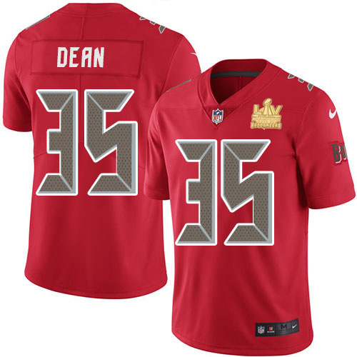 Nike Buccaneers #35 Jamel Dean Red Men's Super Bowl LV Champions Patch Stitched NFL Limited Rush Jersey