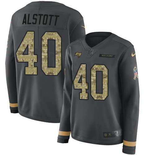 Nike Buccaneers #40 Mike Alstott Anthracite Salute to Service Women's Stitched
